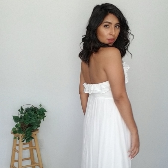 DOVES AND ROSES WHITE RUFFLE SMOCKED MIDI DRESS - Picture 14 of 16